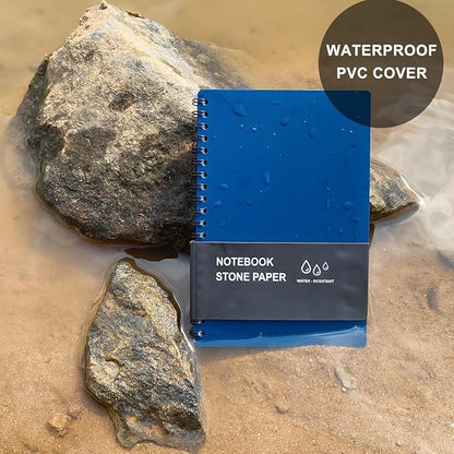 2PCS Field Grid Weatherproof Spiral Notebooks 4.8"x7" with All-Weather Stone Paper and Waterproof PVC Cover, 100 Pages per Pocket Notepad, A6 Medium Memo Steno Pads (Field, Blue)
