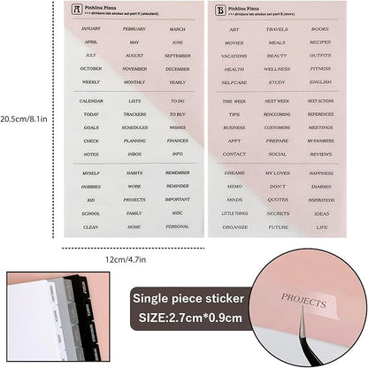 DY.2ten White Binder Dividers for 6-Holes Ring Binder, 1/6 Cut Tabs, A6 Size, Sturdy Plastic Dividers with 6 Tabs for School Office Home, 2 Sets, 12 Dividers, 2 Tab Stickers.