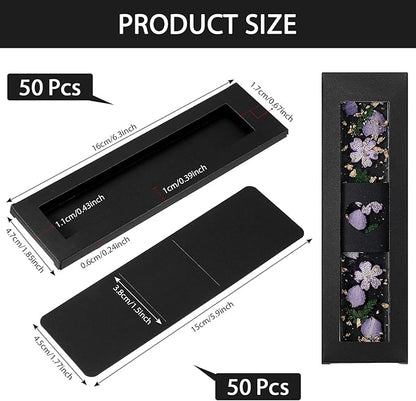 50 Set Kraft Bookmark Sleeves Resin Bookmark Holder 5.9 x 1.8'' Bookmark Cardboard Gift Boxes DIY Bookmark Blank Display Cards for Bookmark Wrapping Gift Supplies(Black)
