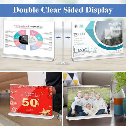 Arrobust Acrylic Sign Holder 11 x 8.5 Inch Horizontal T Shaped Double Sided Table Menu Display Stand Clear Plastic Paper Flyer Display Holder for Office, Store Desktop Display Holder, 4 Pack