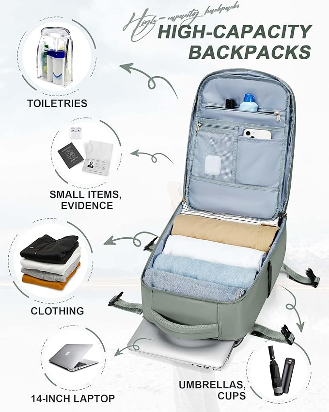 SEAFEW Military Green Travel Backpack for Women,Carry on Backpack Flight Approved,Casual Daypacks Cabin Bagage,Hiking Backpack Lightweight Rucksack(Small)