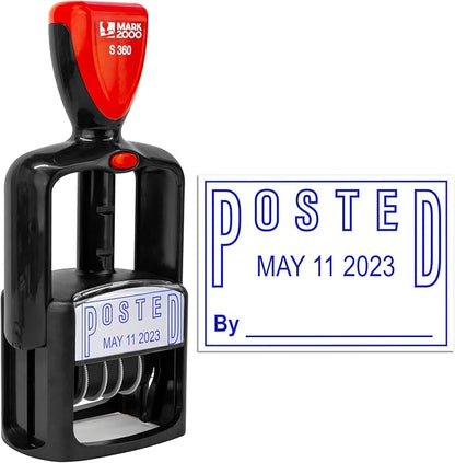 Self-Inking Rubber Date Office Stamp with Posted Phrase - Blue Ink - 12-Year Band