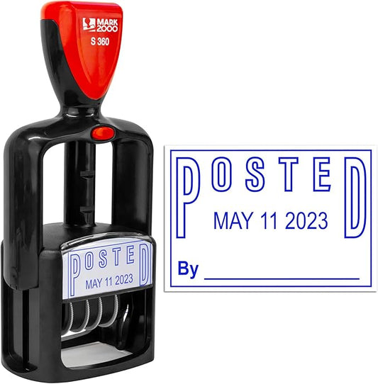 Self-Inking Rubber Date Office Stamp with Posted Phrase - Blue Ink - 12-Year Band