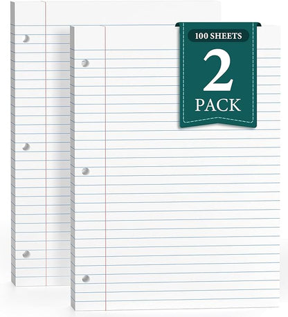 Loose Leaf Paper, Notebook Paper, 8.5 x 11 Wide Ruled Paper, 3 Hole Punch Binder Paper, Binder Notebook, Lined Paper for 3 Ring Binders, 200 Sheets Filler Paper, Writing Paper with Lines (2 Pack)