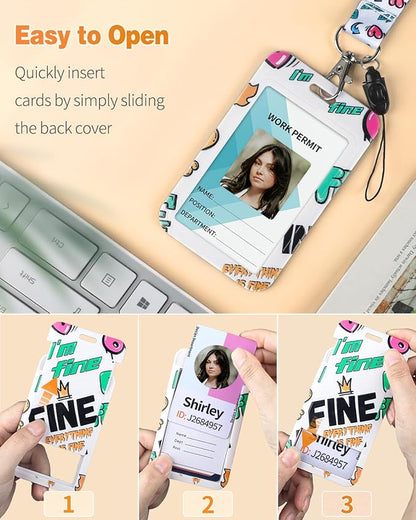 Uniclife Fashionable Sliding Badge Holder Graffiti Plastic Case with Retractable Badge Reel Carabiner Clip & Detachable Lanyard Strap Embossed Vertical Card Protector for Women Nurse Teacher Student