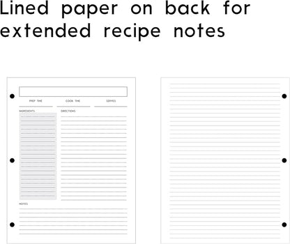 Recipe Card Set, 3-Hole Punched (Set of 30), 8.5 x 11 inch, 200 GSM Insert Card, Letter Size for Saving Recipes