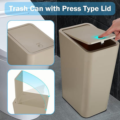 SHPMXUPW 3 Pack Bathroom Small Trash Can with Lid,10L / 2.6 Gallon Slim Garbage Bin Wastebasket with Pop-Up Lid for Bedroom, Office, Kitchen, Craft Room, Fits Under Desk/Cabinet/Sink