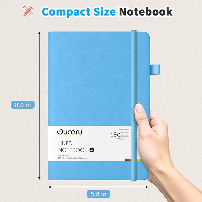 Lined Journal Notebook, 2 Pack, 180 Pages, A5 Journals for Writing, 100 GSM Thick Paper, Small Notebooks Daily Journal for Women Men Work, Business, School, Travel Supplies