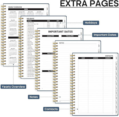 2026 Planner, Weekly and Monthly Calendar Planner, January 2026 - December 2026, Hardcover 2026 Calendar Planner Book with Tabs For Women & Men, Inner Pocket, Spiral Bound, Perfect for Office Home School Supplies - A5 (6.3" x 8.5"), Navy