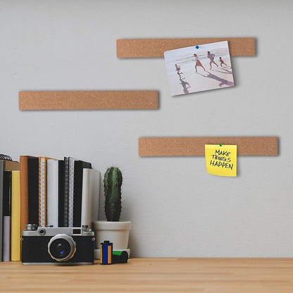 HBlife Cork Board Bulletin Board Bar Strip 2 Pack, 15x2 Inch - 1/2 Inch Thick, Frameless Cork Board Strips with 50 Multi-Color Push Pins, Strong Self Adhesive Backing