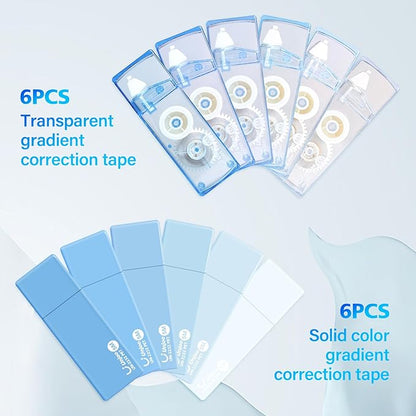 Correction Tape, Easy To Use Cute Applicator for Instant Corrections, For school, Office Workers (Gradient Blue, 5M/196" x 0.2",12pack)