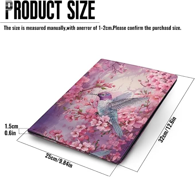 Cozeyat Padfolio Portfolio Leather Binder for Women, Interview Legal Document Organizer, Aesthetic Floral Hummingbirds Design Business Card Holder Letter Sized Writing Pad File Folders