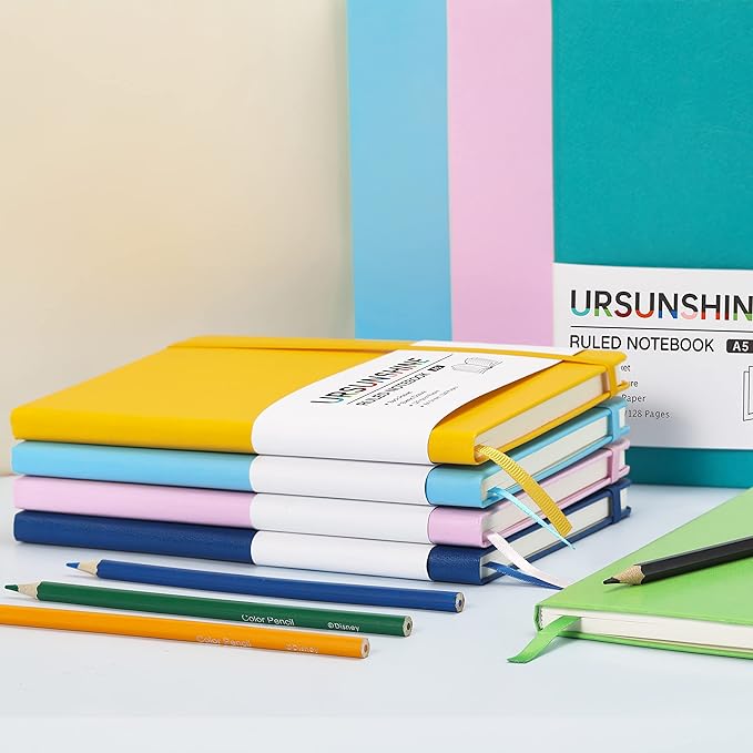 Ruled Notebook/Journal - Classic Lined Journal/Notebook, Hardcover with Thick Paper, 5.3" x 8.26", Banded + Pen Holder +Inner Pocket - Cyan