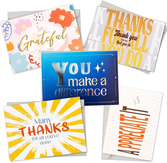 30 Employee Appreciation Cards Bulk with Envelopes - Teacher Thank You Cards 300GSM Blank Greeting Cards for Teachers, Employees, Nurse, Volunteers and Doctor