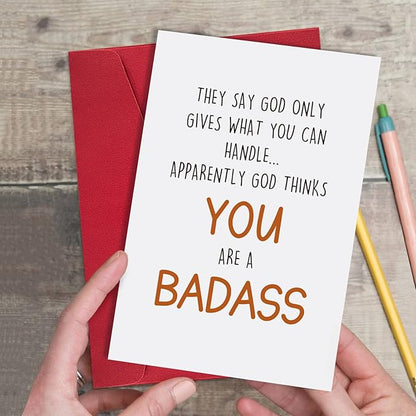 Ogeby Funny Get Well Card Gift for Him Her, Humor Encouragement Card, They Say God Only Gives What You Can Handle