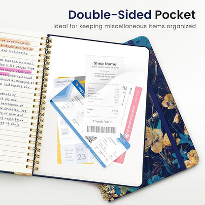 Lined Spiral Journal Notebook for Women, A5 College Ruled Journals for Writing, Hardcover Notebooks for Work, Note taking and Office School Supplies,140 Pages - Turquoise Flowers