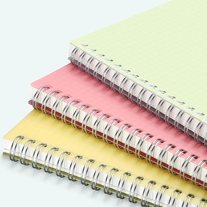 AHGXG Graph Paper Notebook 3 Pack - A5 Grid Spiral Notebook, 100gsm Thick Graph Paper, Transparent Hardcover, for Women School Artist Writing Drawing, 80 Sheets, 5.7"x 8.3", Yellow, Green, Pink