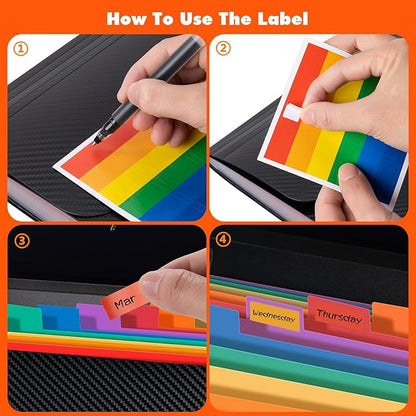 2 PCS Expanding File Folder A4,13 Pockets File Organiser with Colored Tags, Paperwork A4 Plastic Wallet Document Storage Expander for School,Office and Home, Black(Color), 2