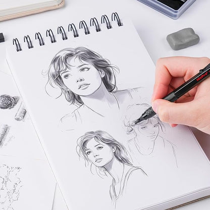 Nicpro 22PCS Art Mechanical Pencil Set, Black Artist Metal Drafting Pencil 0.5 & 0.7 & 0.9 mm & 2PCS 2mm Graphite Lead Holder(4B 2B HB 2H) for Drawing Writing Sketching With Lead Refills Erasers Case