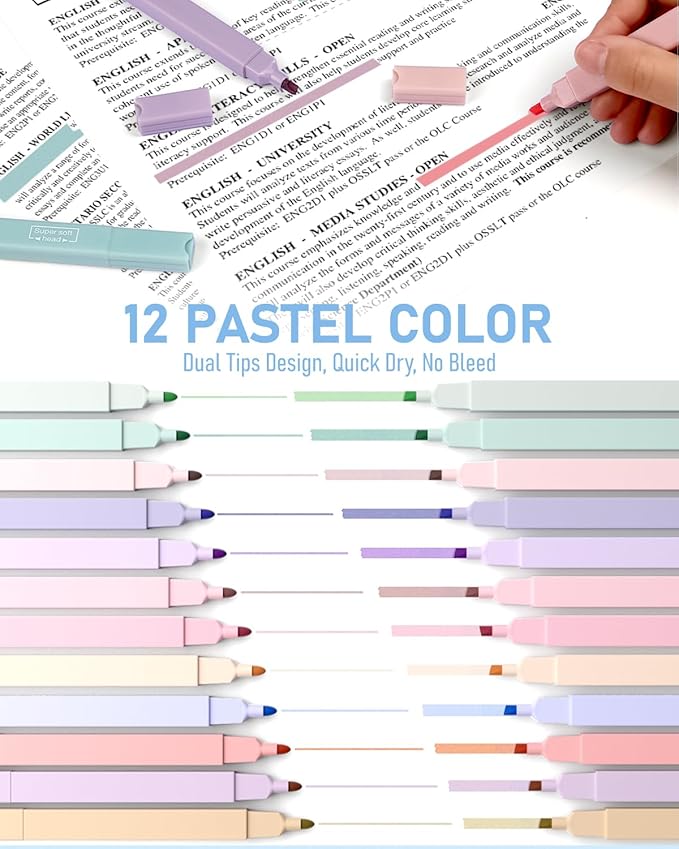 Nicpro 84 PCS Aesthetic Book Annotation Kit with Pen Case, 12 Dual Highlighters, 5 Gel Pens, 6 Mechanical Pencil, 2 Markers 1200PCS Transparent Sticky Notes and Tabs for Bible Study Student Stationary