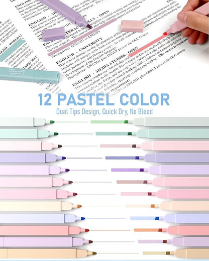 Nicpro 84 PCS Aesthetic Book Annotation Kit with Pen Case, 12 Dual Highlighters, 5 Gel Pens, 6 Mechanical Pencil, 2 Markers 1200PCS Transparent Sticky Notes and Tabs for Bible Study Student Stationary