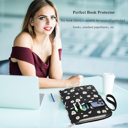 DSIUE Book Sleeve Book Protector Book Lovers Gifts Book Covers for Paperbacks with Zipper,11.4 X 9 Inch