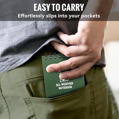 POPYOLA 8 Pack Waterproof Pocket Notebook, 3x5 Pocket Notepad, All Weather Mini Spiral Notepad, Write in the Rain Police Notepad with 100 Squared Pages for Outdoor Home Office School, Green