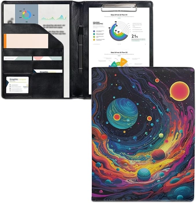 Cozeyat Earth Planet Clipboard Folder Portfolio, A4 Leather Padfolio Clipboard, Business Portfolio Clipboard Folder Professional Portfolio for Interview Resume Office Conference