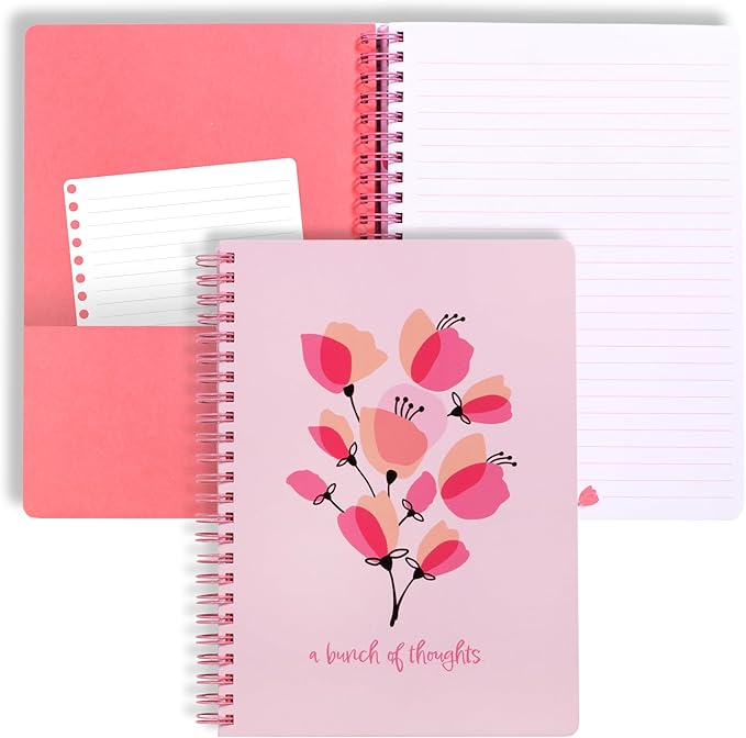 Steel Mill & Co Cute Mini Spiral Notebook, 8.25" x 6.25" Journal with Durable Hardcover and 160 Lined Pages, Pink Poppy