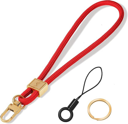Fishent Keychain Wristlet lanyard, Cute Key Chain Holder, Upgraded Woven Wrist Lanyard for Keys, Wristlet Strap Keychain for Women Men Car Keys ID Badges Card Wallet Phone (Red)