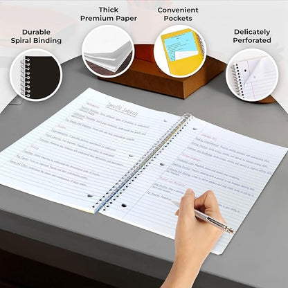 1 Subject Spiral Notebook, 12 Pack, Wide Ruled, Water Resistant Cover, Thick 140 Pages/Book (70 Sheets), 8 x 10-1/2, 3 Hole, Bulk School & Office, Black Cover