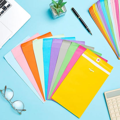 Geyee 300 Pcs 6 x 9 Inch Clasp Envelopes Manilla Envelopes Gummed Mailing Envelopes 28lb Kraft Clasp Closure for Storing or Mailing Colored Envelopes for Home Office Business(Bright Color)