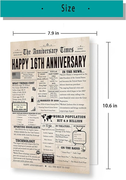Funny 16th Wedding Anniversary Card, Lovely 16th Anniversary Cards for Her Him, Retro 16 Years Anniversary Card Gift for Parents, Romantic 16 Years Married Aday Gift