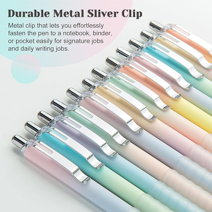 Gel Pens Medium Point 0.7mm Black Ink Gel Pen Retractable Cute Pens for Smooth Writing School Office Supplies, Pack of 12