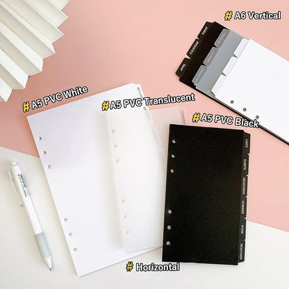 DY.2ten Clear Dividers for 6 Ring Binder, 6-Tab Sturdy Plastic Dividers, A6 Index Divider, 6 Hole Binder Dividers, Insertable Notebook Planner Tab Dividers for Binders