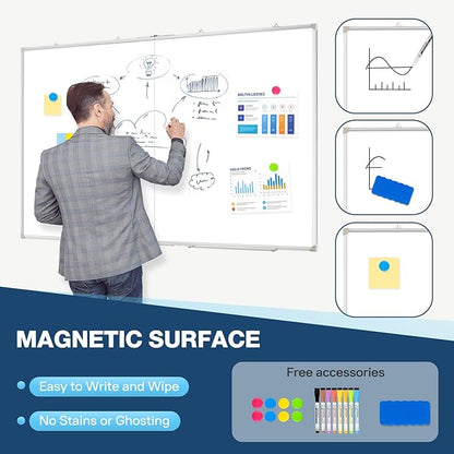 WALGLASS Large White Board Dry Erase Board, 72" x 40" Double-Sided Foldable Dry Erase Board for Wall, Magnetic Whiteboard for Office, Home, School, Kitchen