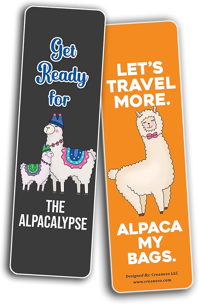 Creanoso Alpaca Funny Bookmarks (2-Sets X 6 Cards) – Daily Inspirational Card Set – Interesting Book Page Clippers – Great Gifts for Adults and Professionals
