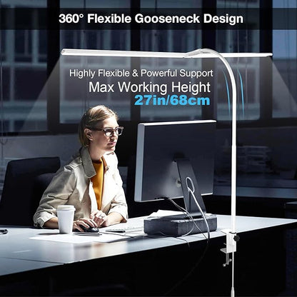 LED Desk Lamp, 31.5'' Wide Double Head Desk Lamps for Home Office, Dimmable 25 Lighting Modes 16W 1800lm Bright Desk Lighting, Eye Caring Architect Table Lamp for Workbench Monitor Study, White