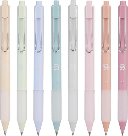 BLIEVE - Pastel Colored Gel Pens With Cool Matte Finish, Aesthetic and Cute Pens With Smooth Writing For Journaling And Bible Note Taking No Bleed Through, Cute School Supplies 8 Pack
