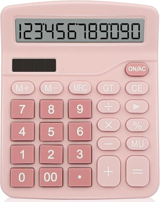 Desk Calculator,Cute Caculator with Dual Power Source,Basic Calculators Desktop with 12 Digit Large LCD Display Big Buttons Simple Financial Calculator for Office Home School(Pink)