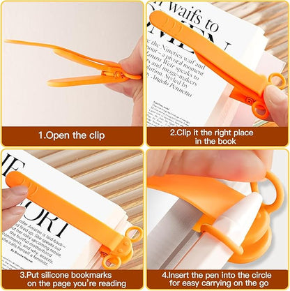 3pcs Page Bookmarks for Reading, Automatic Book Marks Tailored for Book Enthusiasts, Unique and Cute Book Page Holder Markers Clip Reading Accessories Gifts（Green Pink Orange）