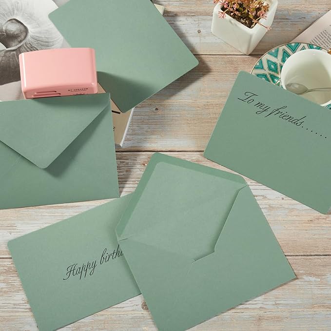 A7 Colorful Envelopes and Blank Cards 24 Pieces A7 Envelopes and 24 Pieces 5x7 Colorful Flat Cards for Weddings, Invitations, Birthday, Baby Shower (Sage Green)