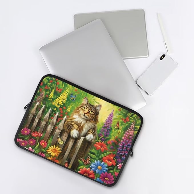 Cats Flower Printed Laptop Briefcase for Women Men, Waterproof 15 Inch Laptop Bag Messenger Bag Lightweight Laptop Case for Office Business Traveling Daily Use, Gift for Father