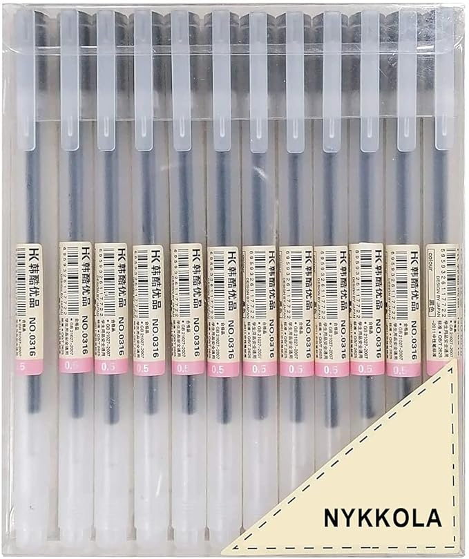 Japanese Style Gel Ink Pens 0.5mm Black Fine Ballpoint Maker Pen for Office School Stationery Supply,Pack of 12,Black
