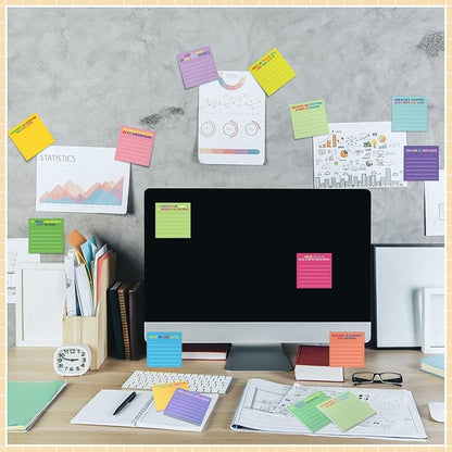 Yinder 24 Pcs Inspirational Sticky Notes with Lines Cute Motivational Sticky Notes Pad Employee Appreciation Gifts Bulk for Teacher Nurse Coworkers Office Supplies 3 x 3''(Bright Color,Demotivation)