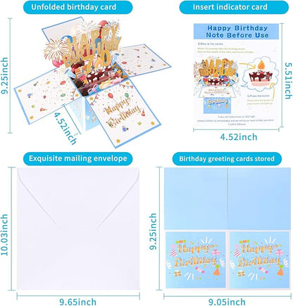 Tnvee 70TH Birthday Cards with Lights & Music & Candle, 3D Large Pop Up Happy Birthday Cards for Women Man Greeting Cards Decorations for 70 Years Old Mom Dad Grandparents