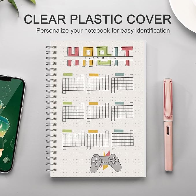 AHGXG Dotted Journal Spiral Notebook (2-Pack), Bullet Dot Grid Journal Large B5 with Transparent Hardcover, Wirebound Notebook 100GSM Dotted Paper, for Bullet Journaling, 7.3"X 10"