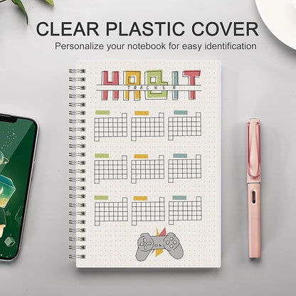 AHGXG Dotted Journal Spiral Notebook (2-Pack), Bullet Dot Grid Journal Large B5 with Transparent Hardcover, Wirebound Notebook 100GSM Dotted Paper, for Bullet Journaling, 7.3"X 10"