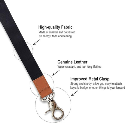 Long Neck Lanyard Leather Keychains with Metal Clasp, Sturdy Durable Women Men Id Badge Lanyard, Neck Lanyard Strap Ideal for Car Keys, Card Holder, Whistle, Keychain, Wallet