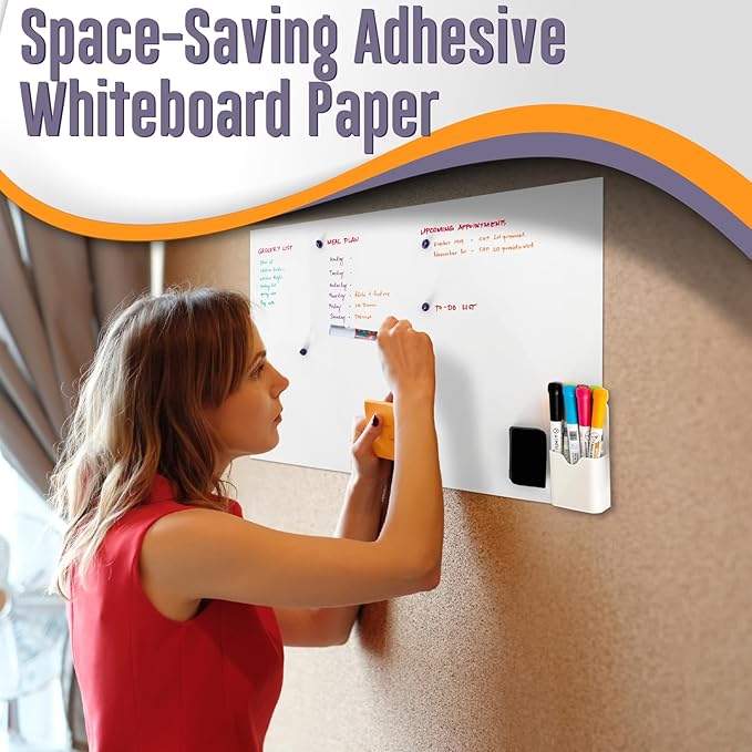Magnetic Whiteboard Sticker - Adhesive Backing 18'' x 12'' Dry Erase Board for Wall Whiteboard Contact Paper for Kids Office Home Include Marker Magnet Eraser
